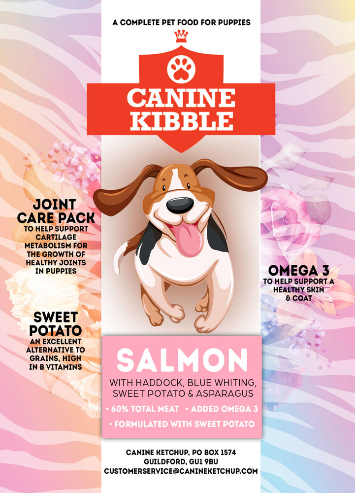 Canine Kibble for Puppies- Salmon with Haddock, Blue Whiting, Sweet Potato & Asparagus - 12kg